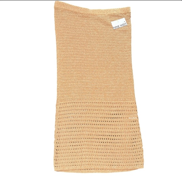 Nine West Tan Crochet Knit Midi Skirt Women’s Large layering NWT - Picture 2 of 8
